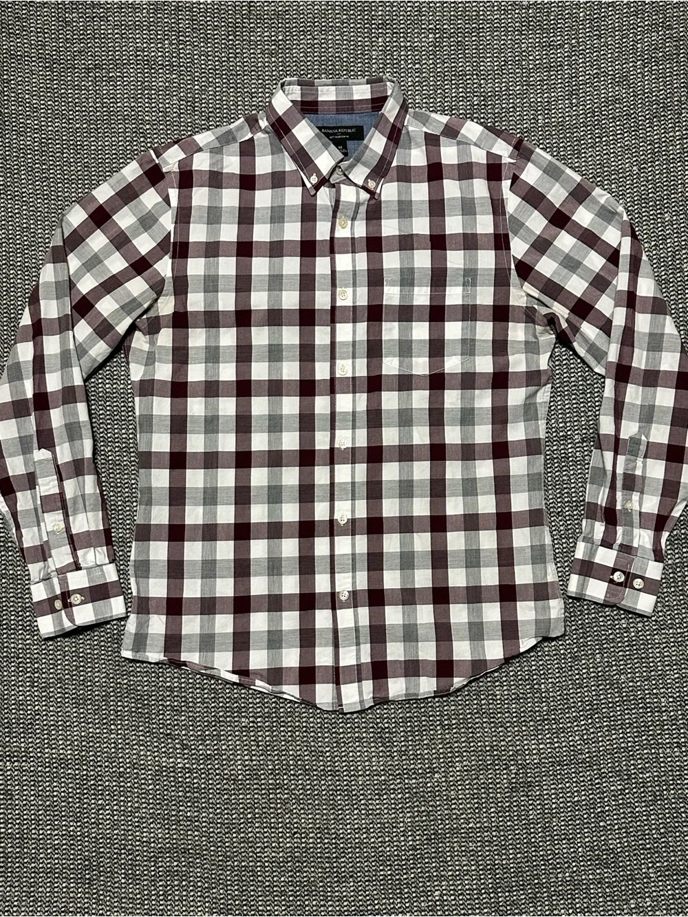 Banana Republic Burgundy & Gray Plaid Button-Down Shirt